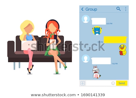 Stock fotó: Woman Using Kakao Talk Messenger App In Tablet