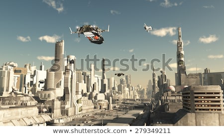 Foto stock: Scene With Spaceship Flying In The Sky