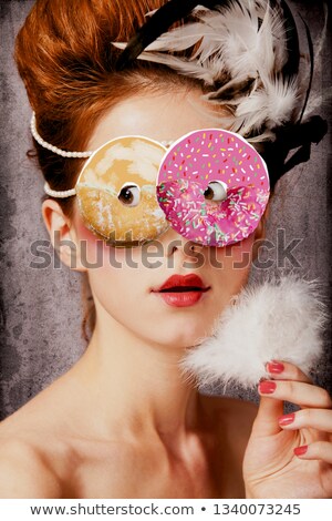 Stock fotó: Redhead Girl With Rococo Hair Style At Vintage Background Photo