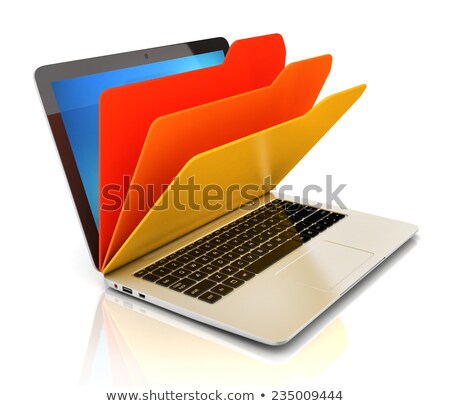 Foto stock: 3d Laptop And Computer Files On White Background