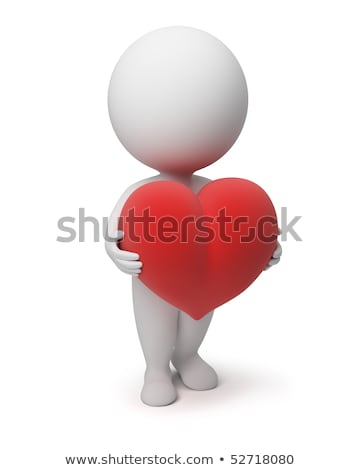 Stock photo: 3d White People In Love With Red Heart
