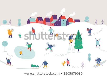 Stockfoto: Winter Season Activities And People Set Vector