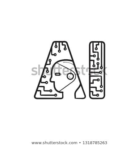 Zdjęcia stock: Robot With Digital Circuit Hand Drawn Outline Doodle Icon