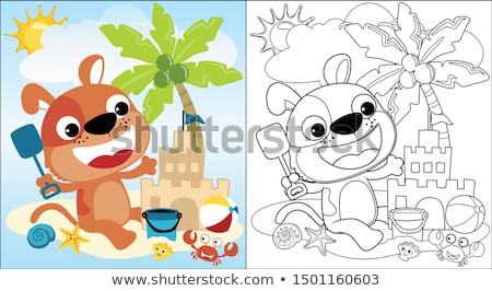 Stock photo: Cartoon Playful Dog Character Coloring Book Page