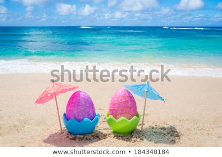 Stock fotó: Easter Decorated Eggs On Sand