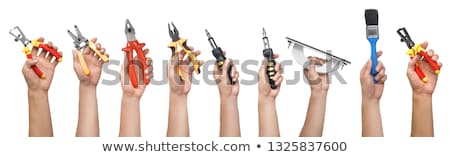 Stock foto: Skillful Electrician With Equipment On White Background