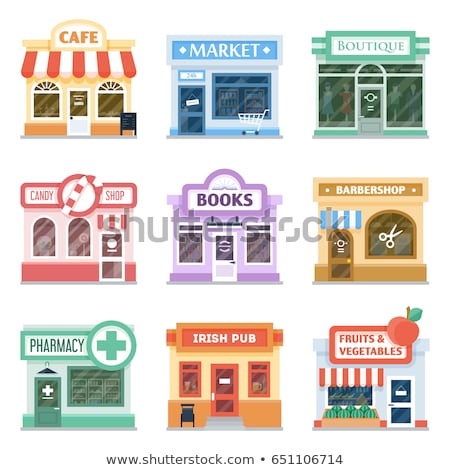 Сток-фото: Cartoon Set Of Grocery Store And Pub Backgrounds