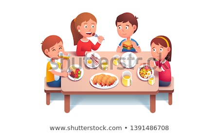 Children eat in school canteen Royalty Free Vector Image