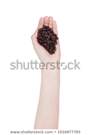 Foto stock: Female Hand Hold Loose Fresh Coffee Beans