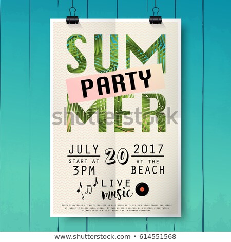 Stok fotoğraf: Vector Summer Beach Party Flyer Design With Typographic Elements On Wood Texture Background Summer