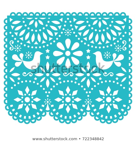 Papel Picado Wedding Invitation Or Greeting Card Vector Template - Mexican Paper Cut Out Decoration Stock fotó © RedKoala