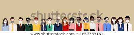 Stock fotó: Flat Cartoon People In Protective Medical Masks