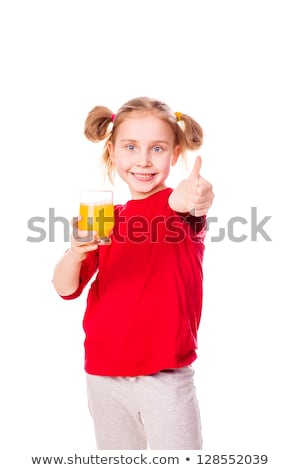 Cute Little Girl Holding Glass With Juice With Thumb Up Stock photo © Len44ik