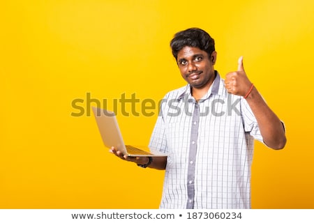 Stock photo: Asian Man Using Laptop Showing Ok Sign