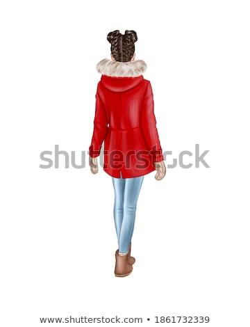 Foto stock: Cute Girl In Warm Dark Coat Isolated On White