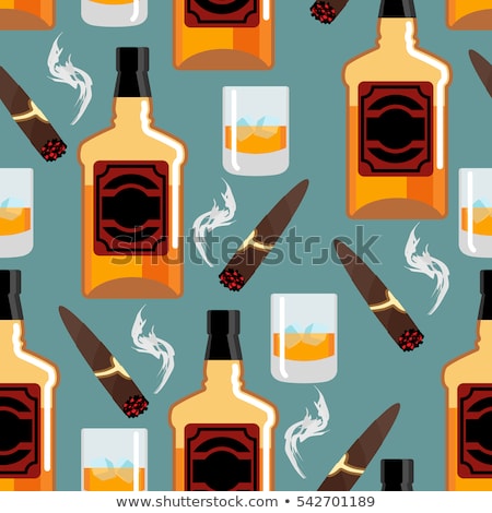[[stock_photo]]: Bottle Scotch Seamless Pattern Glass Of Whiskey And Ice Ornamen