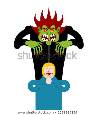 Foto stock: Scary Man Nightmare Monster With Long Claws Vector Illustratio