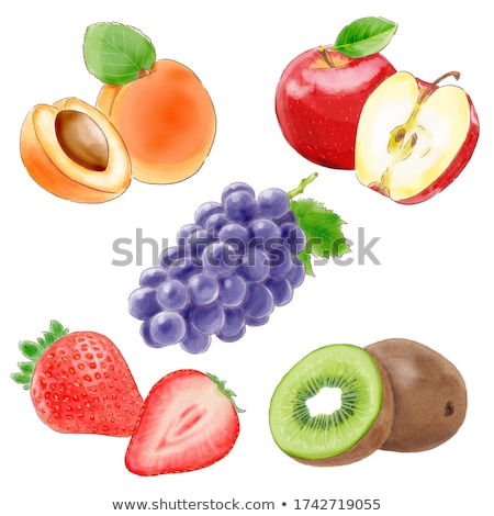 Zdjęcia stock: Apricot Strawberry And Kiwi On White Background Watercolor Illustration