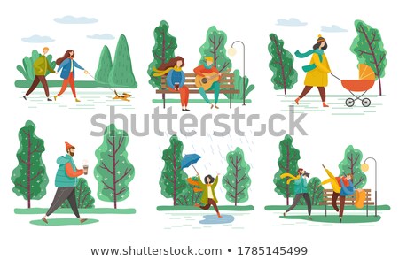 Foto stock: Man And Woman Going In Park Pedestrians Vector