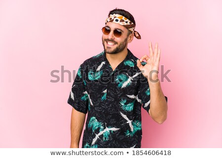 ストックフォト: Young Caucasian Hippie Man Showing Ok Sign