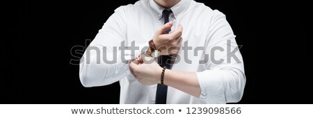 Foto stock: Portrait Of Confident Handsome Ambitious Happy Elegant Responsible Businessman Buttoning Up Cufflink