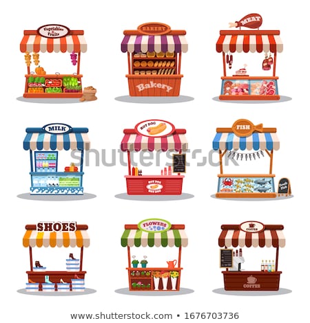 Stock fotó: Cart With Coffee And Fastfood Vegetables Vector