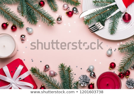 Stock fotó: Christmas Table Setting In Pink Color