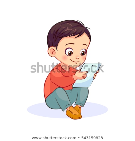 Stok fotoğraf: School Boy With Electronic Tablet Sitting In The Floor