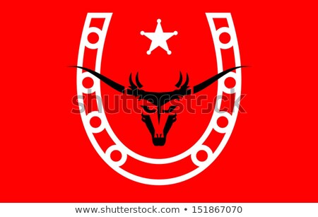 Stock photo: Wild Bull Head Combine With The Horseshoe And Star Red Background