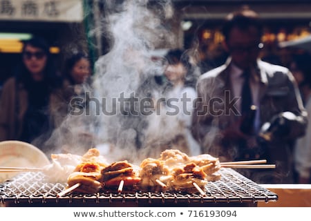 ストックフォト: Traditional Asian Food At Market Grilled Seafood On Sticks