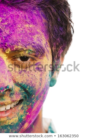 Foto stock: Mans Face Covered With Powder Paint During Holi Festival