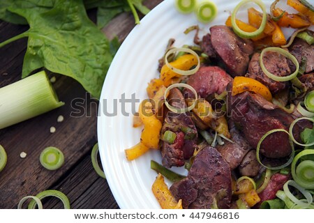 Stock fotó: Delicious Dinner Chicken Liver With Paprika Leek And Spinach