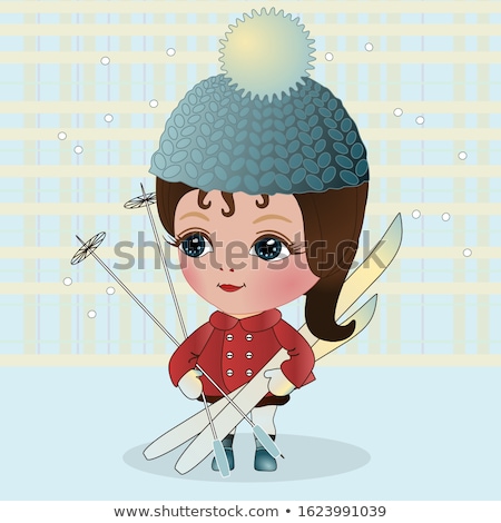 Foto stock: Woman Holding Skis Vector Illustration