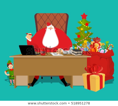 ストックフォト: Santa Claus On Chair Working In Laptop Elf Helpers Christmas