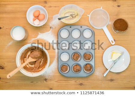 Foto stock: Flat Lay Cup Cake Making Mixture