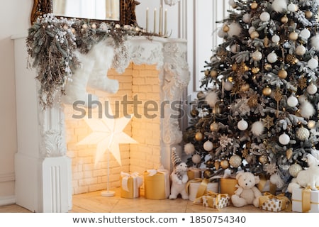 Stok fotoğraf: Christmas Decor Gifts Candles And Fir Tree