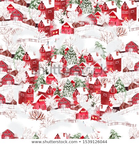 Сток-фото: Christmas Pattern With Houses And Trees