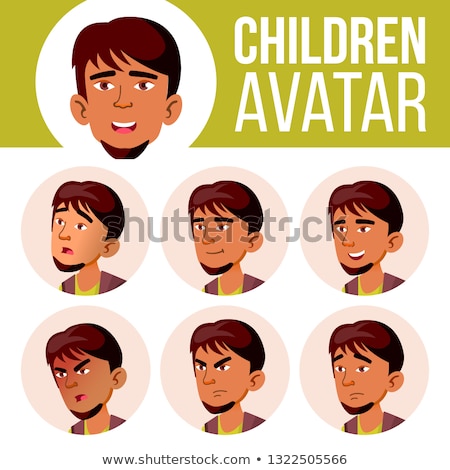 Stock photo: Arab Muslim Boy Avatar Set Kid Vector High School Face Emotions Flat Portrait Cute Comic Web