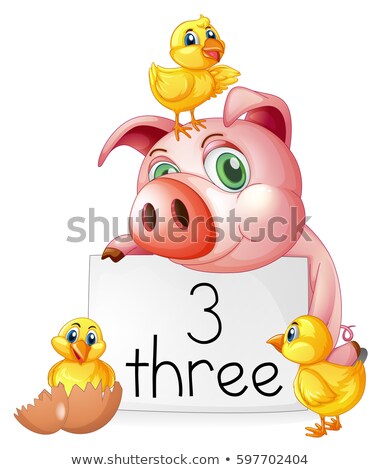 Foto stock: Counting Number Three With Pig And Chicks