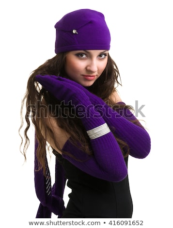 Stock fotó: Fashionable Woman Wearing Knitwear And Cap In Studio