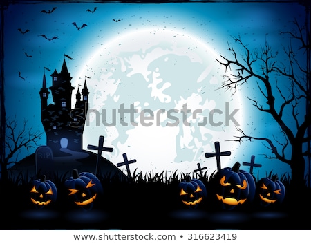 Zdjęcia stock: Halloween Pumpkin By Tombstone Illustration