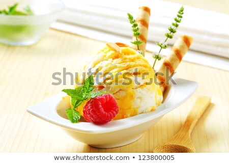 Stock photo: Lemon Custard Ice Cream In A Wafer Bowl