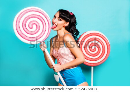 [[stock_photo]]: Woman With Colourful Lollipop Isolated On White