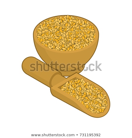 Bulgur In Wooden Bowl And Spoon Groats In Wood Dish And Shovel Foto stock © MaryValery