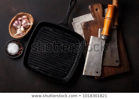 Stock fotó: Butcher Vintage Meat Knives Spices And Board