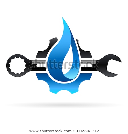ストックフォト: Plumbing Icon With Gear Wheel Wrench And Water Drop