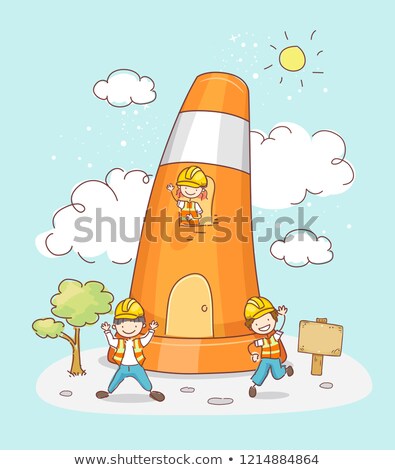 Stockfoto: Stickman Kids Traffic Cone House Illustration