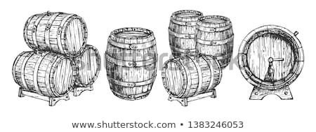 Foto stock: Drawn Old Oak Wooden Barrel For Beverage Vector