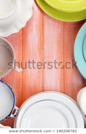 Сток-фото: Stack Of Colorful Empty Ceramic Bowls Closeup