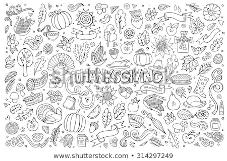 Сток-фото: Sketchy Hand Drawn Doodle Cartoon Set Of Thanksgiving Objects And Symbols